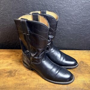 Justin Boots 3703 Mens Size 8.5 Black Leather Roper Cowboy Western Made USA